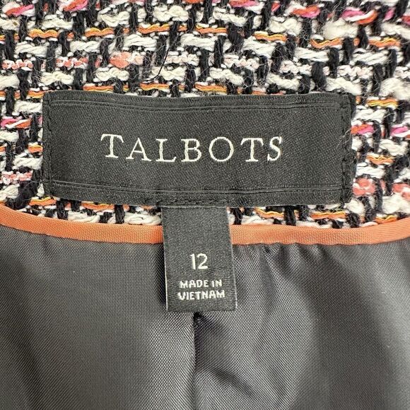 Talbots Tweed Blazer Lady Jacket Women 12 Black Pink Long Sleeves Round Neck - Picture 7 of 12